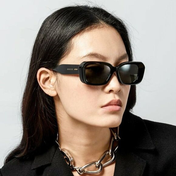NEW Gucci GG1531SK 001 Black Grey Unisex Rectangle Sunglasses GG 1531SK - Picture 1 of 12